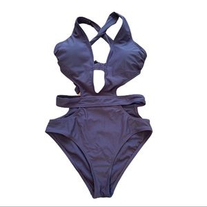 Purple one piece cutout swimsuit